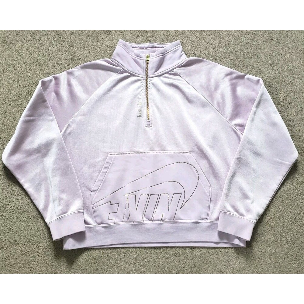 Nike Icon Clash Women's Sweatshirt Cropped Pink Gold Logo Size L  Shiny Front